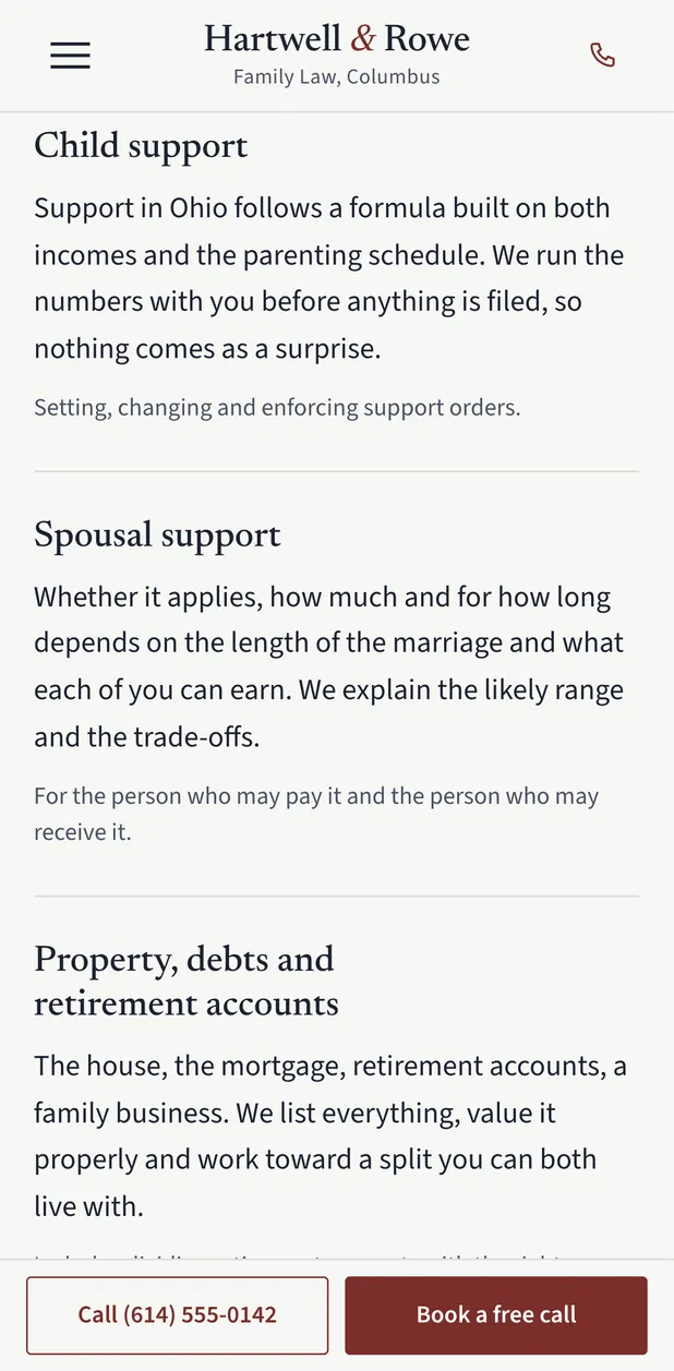 Hartwell & Rowe Family Law on a phone, screen 3