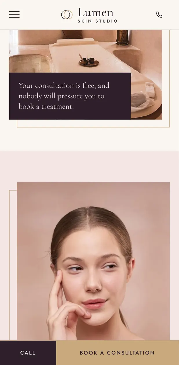 Lumen Skin Studio on a phone, screen 2