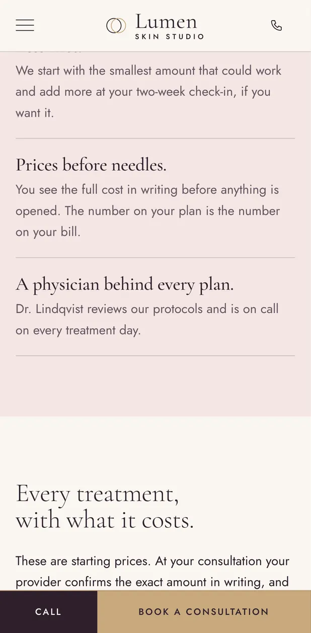 Lumen Skin Studio on a phone, screen 3