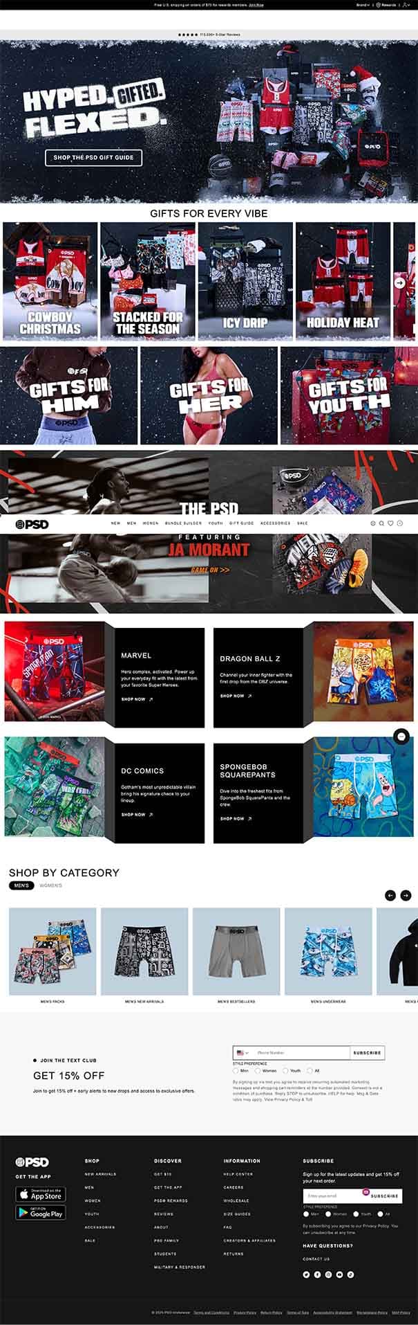 PSD apparel storefront with campaign photography and product categories