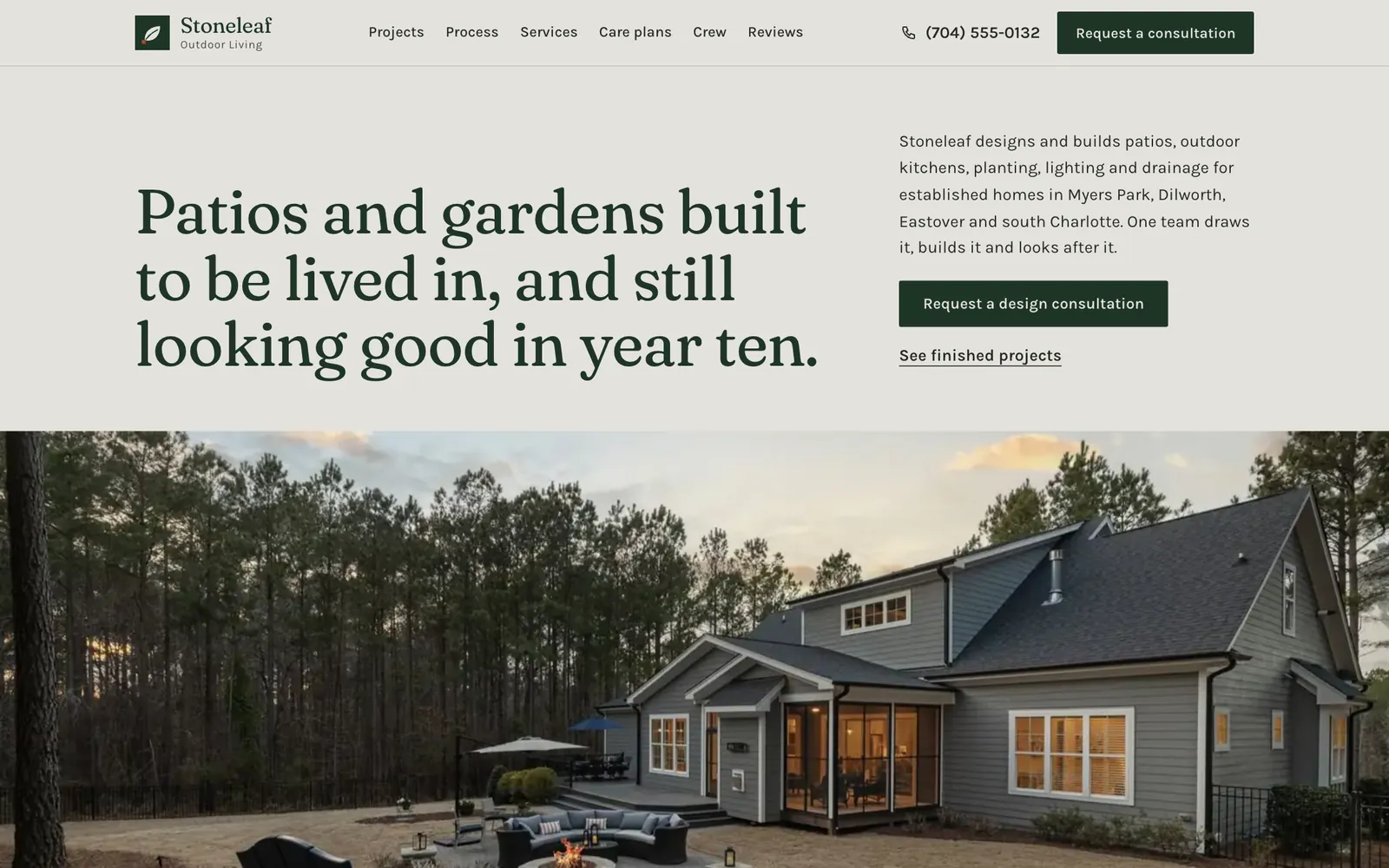 Stoneleaf Outdoor Living website homepage on desktop