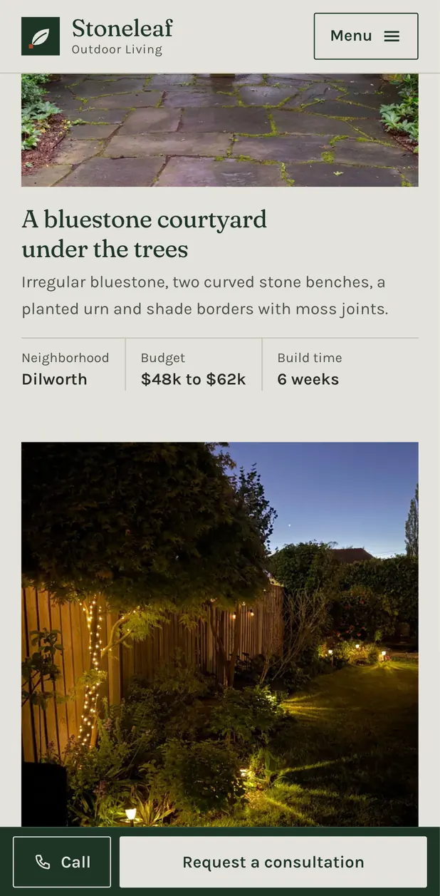Stoneleaf Outdoor Living on a phone, screen 3