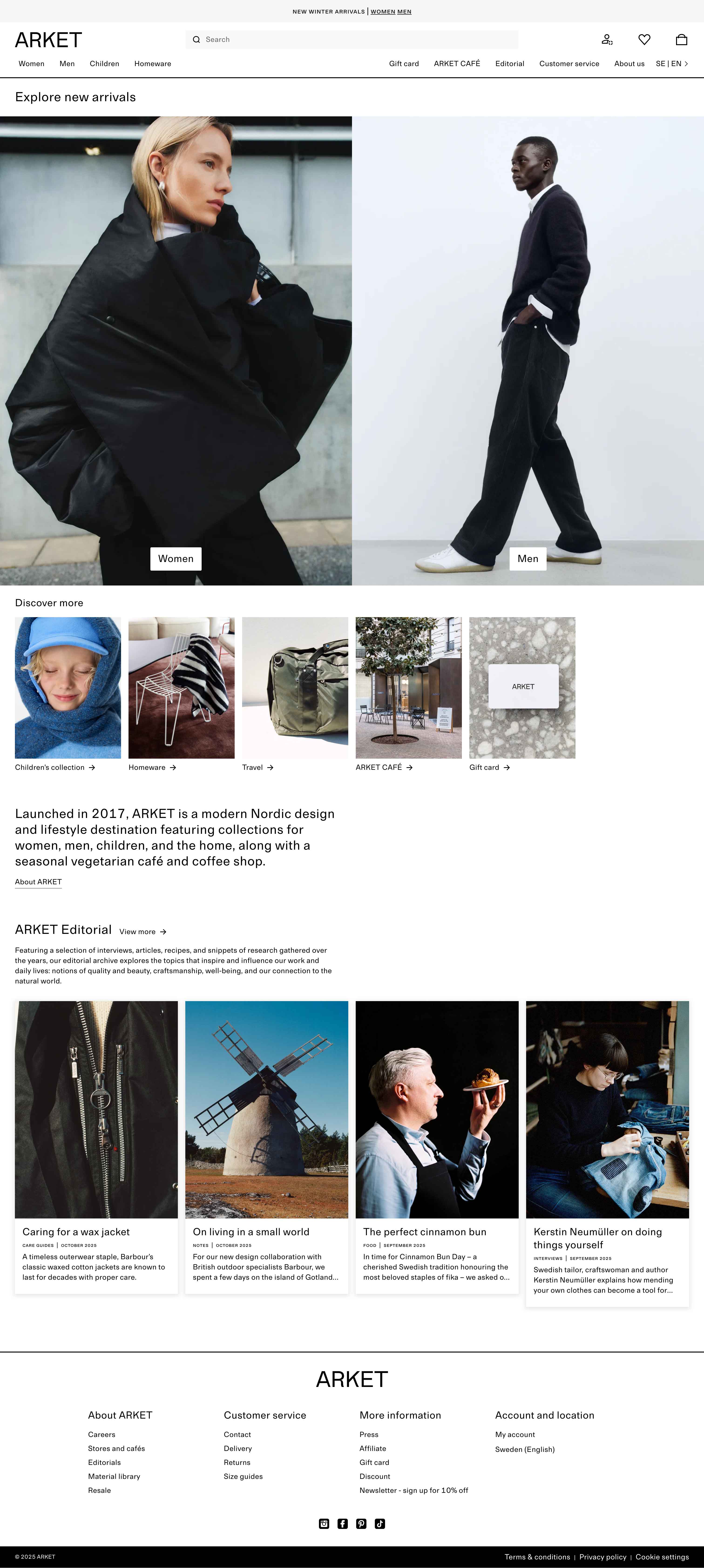 Arket fashion e-commerce website with clean Scandinavian design